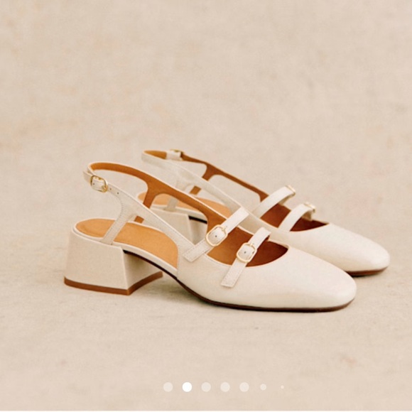 Sezane Paula Babies Mid Block Heel Slingback Sandals White Lacquer NIB Size 8 - Picture 3 of 15